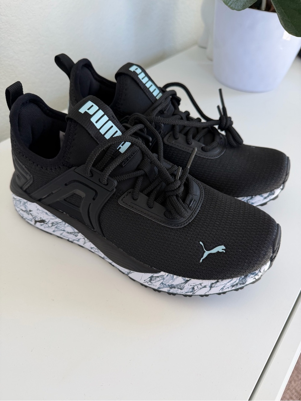 Puma Kids Black Sneakers with Light Blue Accents